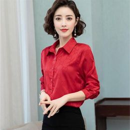 Women's Blouses & Shirts Woman Casual Office Print Autumn Fashion Button Long Sleeve White Shirt Elegant Patchwork Slim Tops 2307