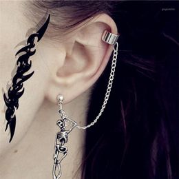 Gothic Punk Weird Silver Colour Emo Skull Chain Drop Earrings For Men Women Cool Egirl Street Statement Halloween Jewellery 20201312E