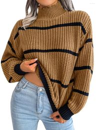 Women's Sweaters Women S Fashion Mock Neck Knit Sweater 2023 Stripe Long Sleeve Casual Pullovers Tops