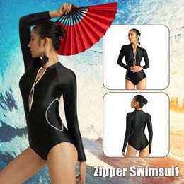 Women's Swimwear Womens Long Sleeve One Piece Zipper Surfing Bodysuit Sexy Smooth Oil High-Waisted Bathing Suit