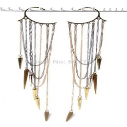 Whole 6pcs Cool Rock Punk Rivets Spike Long Tassels Ear Cuff Wrap No Piercing Earring New Unisex Jewelry 2754