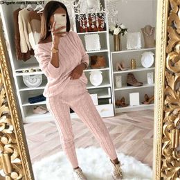 Solid Women Casual Pant Suits Ladies Off Shoulder Cable Knitted Warm 2PC Loungewear Suit Set Female Suit 2019 High Quality