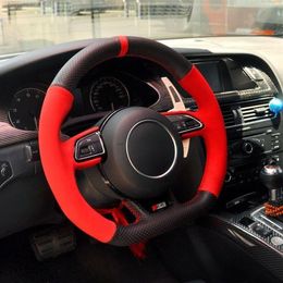 Black Leather Red Suede Car Steering Wheel Cover for Audi RS4 RS5 S5 2012-2016277O