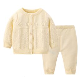 Clothing Sets knitted set child baby separated spring and autumn girls sweater solid Colour round neck cardigan 230915