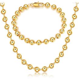 Necklace Earrings Set Two-piece Jewelry Simple Natural 6MM Bead Bracelet Gold 18 K Female Holiday Gift