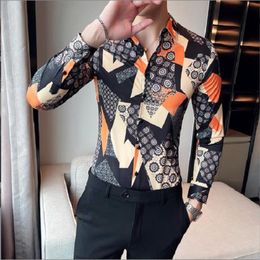 Club Outfits Velvet Long Sleeve Shirts European Winter Warm Mens Boutique Shirts Flannel Printed Clothes284W