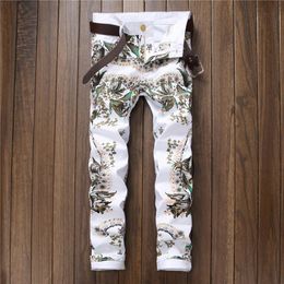 White Print Men's Skinny Jeans Summer Slim-Fit Stretch Cowboy Pants Pantalones Para Hombre Vaqueros194p