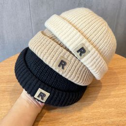Caps Hats Solid Letter Baby Knitted Hat Autumn Winter Warm Beanies Cap for Toddler Korean Simple Kids Boys Girls Brimless Baggy Melon 230915
