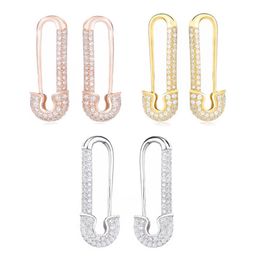 Moonmory France 100% 925 Sterling Silver Safety Pin Earring Three Color Style One Side Zircon Right Left 210616208Q