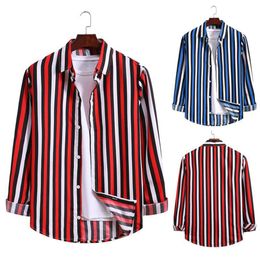 Men Fashion Shirts Slim Fit Wide Vertical Stripe Long Sleeve Button-Down Shirt 2021 Mens Shirts Camisas Hombre2987