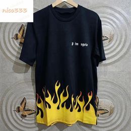 23ss New t shirt flame letters cotton loose round neck black and white street hundred with men womens trendy short sleeve289l