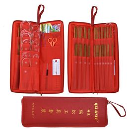 133pcs Knitting Needles Set With Red Case Bamboo & Stainless Steel Knitting Needles Circular Needles Crochet Hook for DIY Sewing240Z