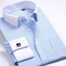 New Mens Luxury Slim Fit Stylish Formal Long Sleeves Strips Cotton French Cuff Dress Shirts 63402872