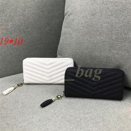 Designer Fashion women clutch wallet caviar wallets long classical coins purse with pendant white black color320k