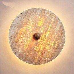 Wall Lamp Log Style Living Room Marble Planet Lamps Cream Japanese Corridor Art Deco Study Decoration Bedroom LED