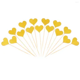 Festive Supplies OMZ 50pcs Heart CupCake Toppers Gold Glitter Large Golden Wedding / Bridal Baby Shower