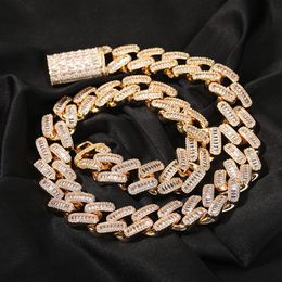 20mm Baguette Miami Cuban Choker Iced Out Chain Paved Prong Setting Bling Cubic Zirconia Necklace Hiphop Jewelry255m