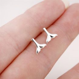 Selling New Cute Whale tail Earring Silver Gold Rose Gold Color Copper Material Earrrings Studs Kids Grils Summer Fashion Jewe164l