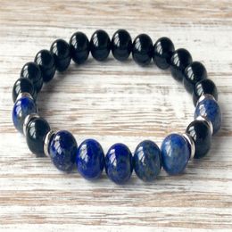 SN1054 Natural Black Onyx Grade Lapis Lazuli Bracelet Heart Chakra Yoga Jewelry Protection Emotional Balance Self Expression Jewel2357