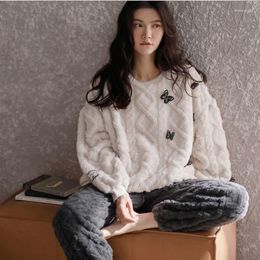 Women's Sleepwear 2023 Coral Velvet Pyjamas Winter Thick Loungewear Long Sleeved Flannel Large Plush Autumn Homewear Set