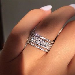 5Pcs Exquisite Wedding Rhinestone Band Rings Princess Engagement Gift marry female ring Bridal party Jewellery Size 5 - 92766