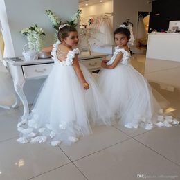 Girls Long Chiffon Flower Girl Dresses Bridesmaid Party Pageant Dresses A-Line Lace Flower Girls Gowns White First Communion Dress2645