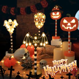 Seasonal new detachable Halloween ghost festival Modelling lamp LED pumpkin ghost skull wooden decorative night light D3.0