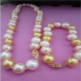 New Fine Genuine Pearls Jewelry 11-12 mm real natural south sea multicolor pearl necklace bracelet222x