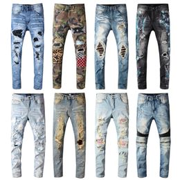 Top Quality Vintage Features Mens Jeans Pants Streetwear Motorcycle Style Locomotive Zipper Biker Pant Classic Slim for Men238J