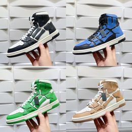 Designer Casual Luxury Man Woman Leather Sneakers White Black Green Pink Lace Spring womens shoes High top Shoe Leather Bones Applique iness Sneaker 35-45