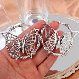 trendy new simple hollow butterfly bamboo hoop earrings for women silver Colour geometric earrings punk hiphop jewelry269W