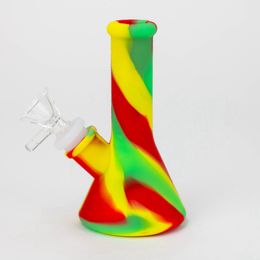 Desktop Mini Beaker Silicone Bong Pipes Kit Waterpipe Glass Philtre Handle Funnel Bowl Herb Tobacco Cigarette Holder Portable Smoking Bubbler Handpipes DHL