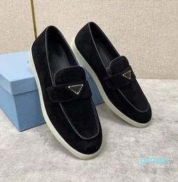 Men's Loafers Dress Sneakers Shoes Flat Low Top Suede Cow Leather Suede Moccasins Rubber Sole Gentleman Footwear