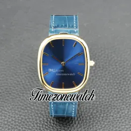 TW F New Golden Ellipse 3738 100J-012 Miyota 9015 Autoamtic Mens Watch Blue Dial 18K Yellow Gold Case Blue Lather Strap Gents Watches Timezonewatch TWPP