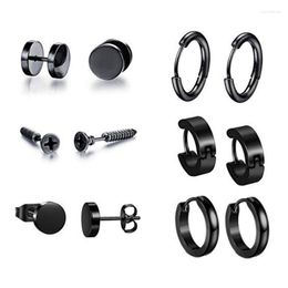 Stud Earrings 6 Style/set Men Fashion Black Stainless Steel Round For Women Jewelry Cool Punk Gifts