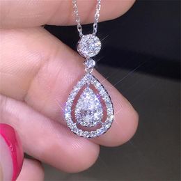 New Victoria Sparkling Luxury Jewelry 925 Sterling Silver&Rose Gold Fill Drop Water White Topaz Pear CZ Diamond Women Pendant Chai214t