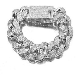 Real Solid 925 Silver Mens Miami Cuban Link Bracelet Water Diamonds 12mm Hip Hop236h