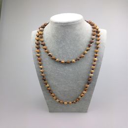 ST0009 8mm New Design Picture Jasper Stone Bead Necklace Making 42 inch Long picture stone necklace2647