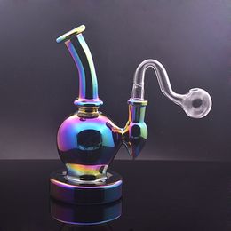 Wholesale Smoking Water Pipe 14mm Female Joint Rainbow Glass Bong Percolates Ash Catcher Water Pipe with 14mm Male Glass Oil Burner Pipe Dhl Free