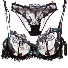 Women Underwer Lingerie Set Sexy Bra Brief Sets Push up Transparent Lace Embroidery Unlined Thin Black Bra Panties White Bra Y2001246b