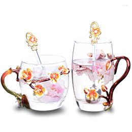 Mugs Peach Blossom Enamel Coffee Crafted Vintage Glass Tea Cup High Quality Spoon Perfect Of Mother's Present F5