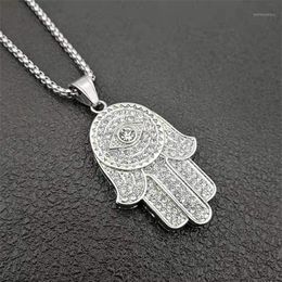 Pendant Necklaces Dropship Classic Hand Of Fatima Hamsa Necklace Pendants Silver Color Chain Palm Statement Jewelry For Women drop296U