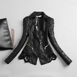 Women's Leather Plus Size Autumn Jacket Women Short Black Lace Pu Coat 2023 Ladies Winter Motorcycle Female Outwea