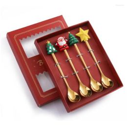 Dinnerware Sets Christmas Spoon Tableware Sweet Coffee Fruit Fork Tree Small Gift Set Cutlery Cubiertos De Acero