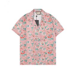 22ss Luxury Designer Shirts Mens Fashion Geometric print flower pink bowling shirt Hawaii Floral Casual Shirts Men Slim Fit Short 2150