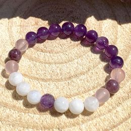 MG1229 Amethyst Rose Quartz Rainbow Moonstone Lepidolite Bracelet Women's EMF Shield Radiation Protection Jewelry268M