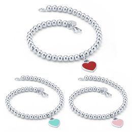 Luxury ETERNAL Couple Beaded Strands Bracelets 925 Silver Hearts Balls Bracelet For Women Green Pink Red Heart Pendants Charm Brac268D