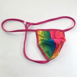 Mens G-string pouch Low Rise String Posing Thong Contoured Pouch Triangle back G7994 stretchy Underwear Rainbow Colour Printed255r