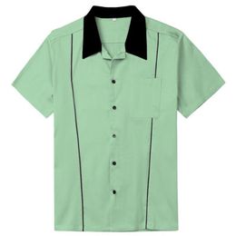 Men's Casual Shirts SISHION 2021 Grey Brown Green Men Shirt ST118 Cotton Button Up Classic Retro Bowling Plus Size Short Slee210G