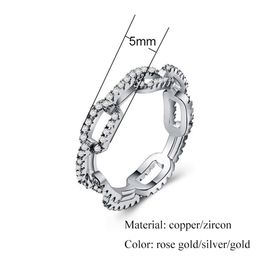 Creative Chain Ladies Zircon Ring for Women Silver-Plated Rose Gold Copper Rhinestone Ring Popular Wedding Jewelry2817